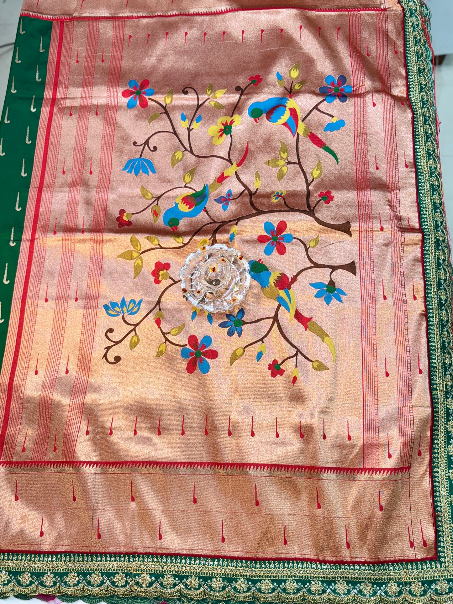 Paithani Lace Border Soft Silk Saree with Contrast Blouse for Women