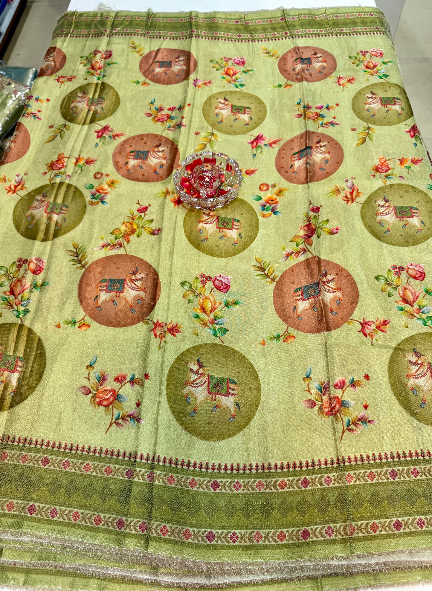 Pure Ziraf Silk Printed Saree with Elephant and Floral Motifs – Lightweight Soft Silk Saree for Women