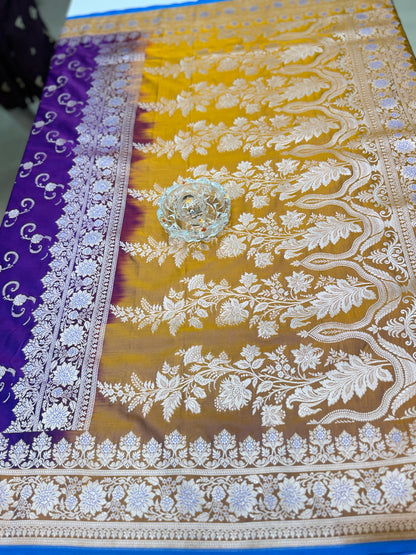 Mashru Katan Silk Saree with Zari Weaving Border and Blouse – Festive Wear for Women