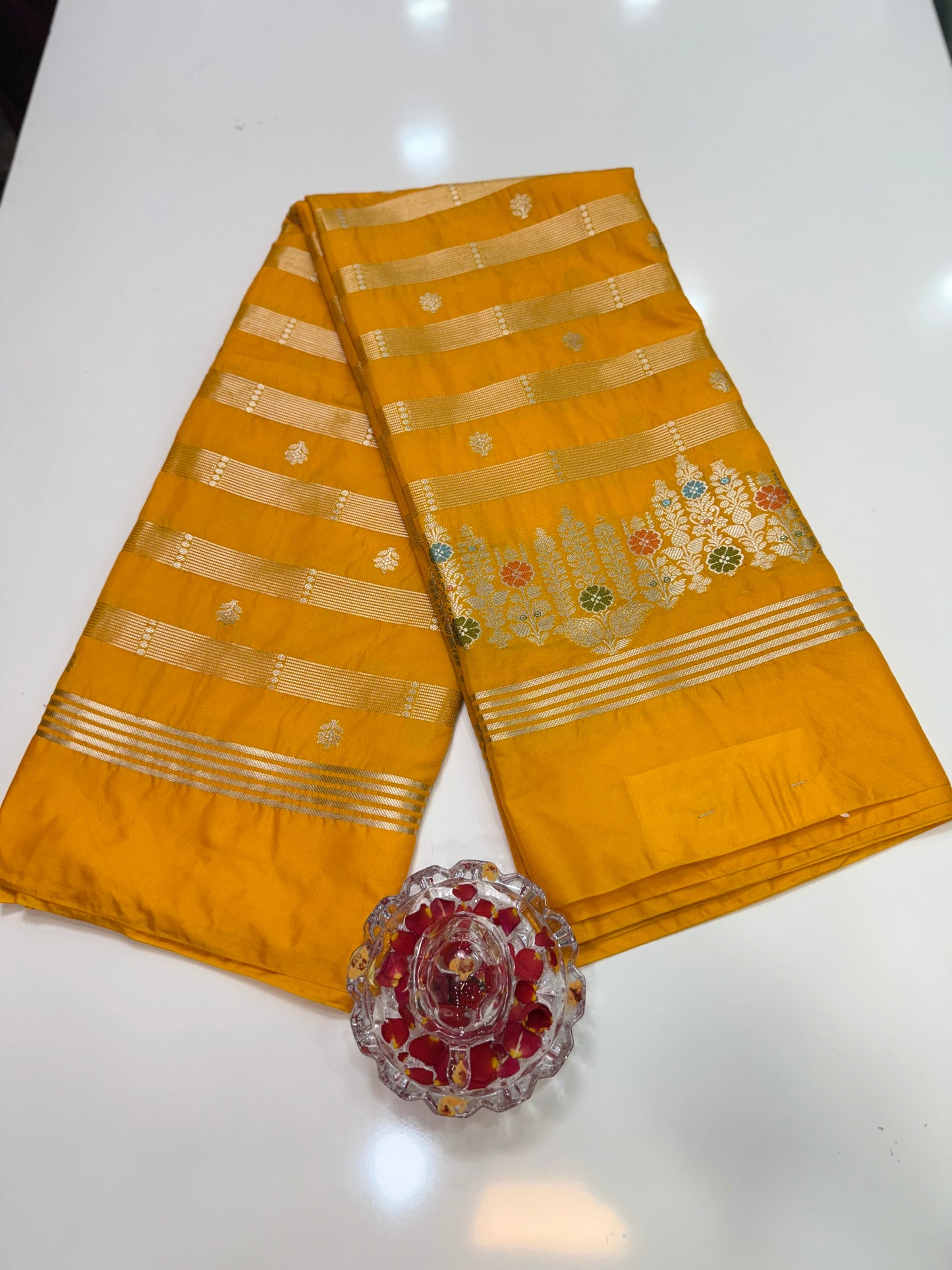 Banarasi Semi Katan Silk Saree with Meenakari Satin Border and Gold Zari Weaving – Traditional Festive Saree for Women