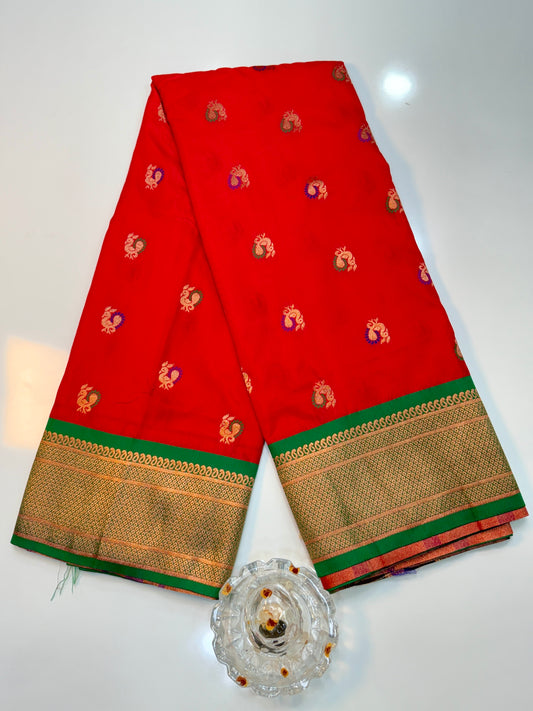 Paithani Soft Silk Saree with Zari Weaving and Contrast Blouse