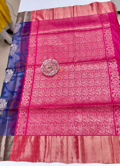 Pochampalli Printed Silk Saree with Satin Border and Blouse – Powerloom Weave for Women