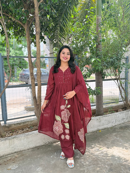 Women's Mul Chanderi Embroidered Kurta Pant Dupatta Set – M to XXL