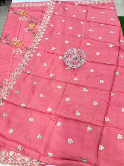 Pure Munga Silk Saree with Fancy Gotta and Embroidery Work – Festive & Wedding Wear