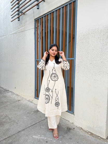 Flex Cotton Kurti Pant Set with Elegant Embroidery – Ethnic Daily Wear for Women (Sizes 38 to 46)