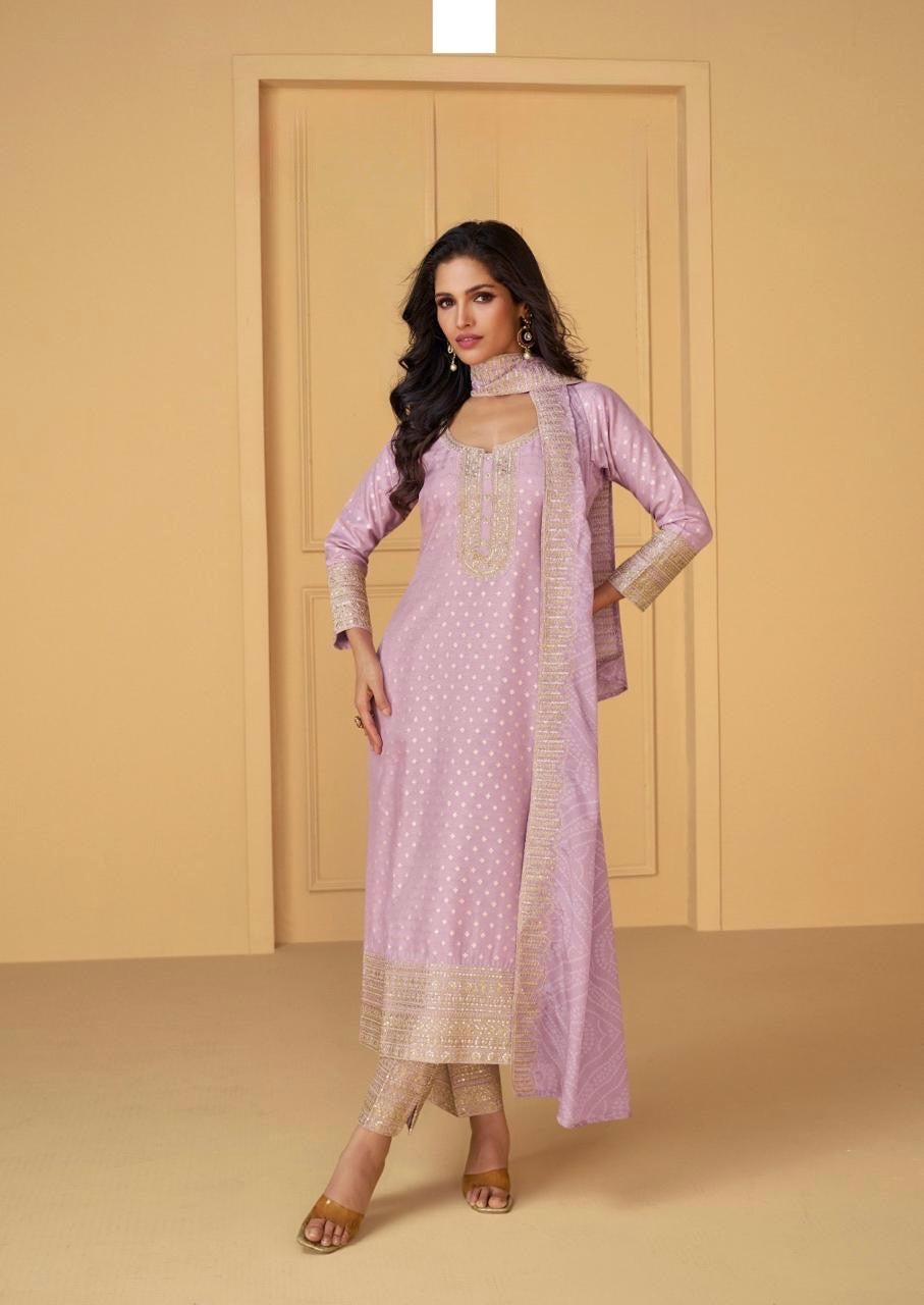 Viscose Jacquard Silk XL Size Suit Set with Digital Embroidered Dupatta – 3-Piece Festive Outfit for Women