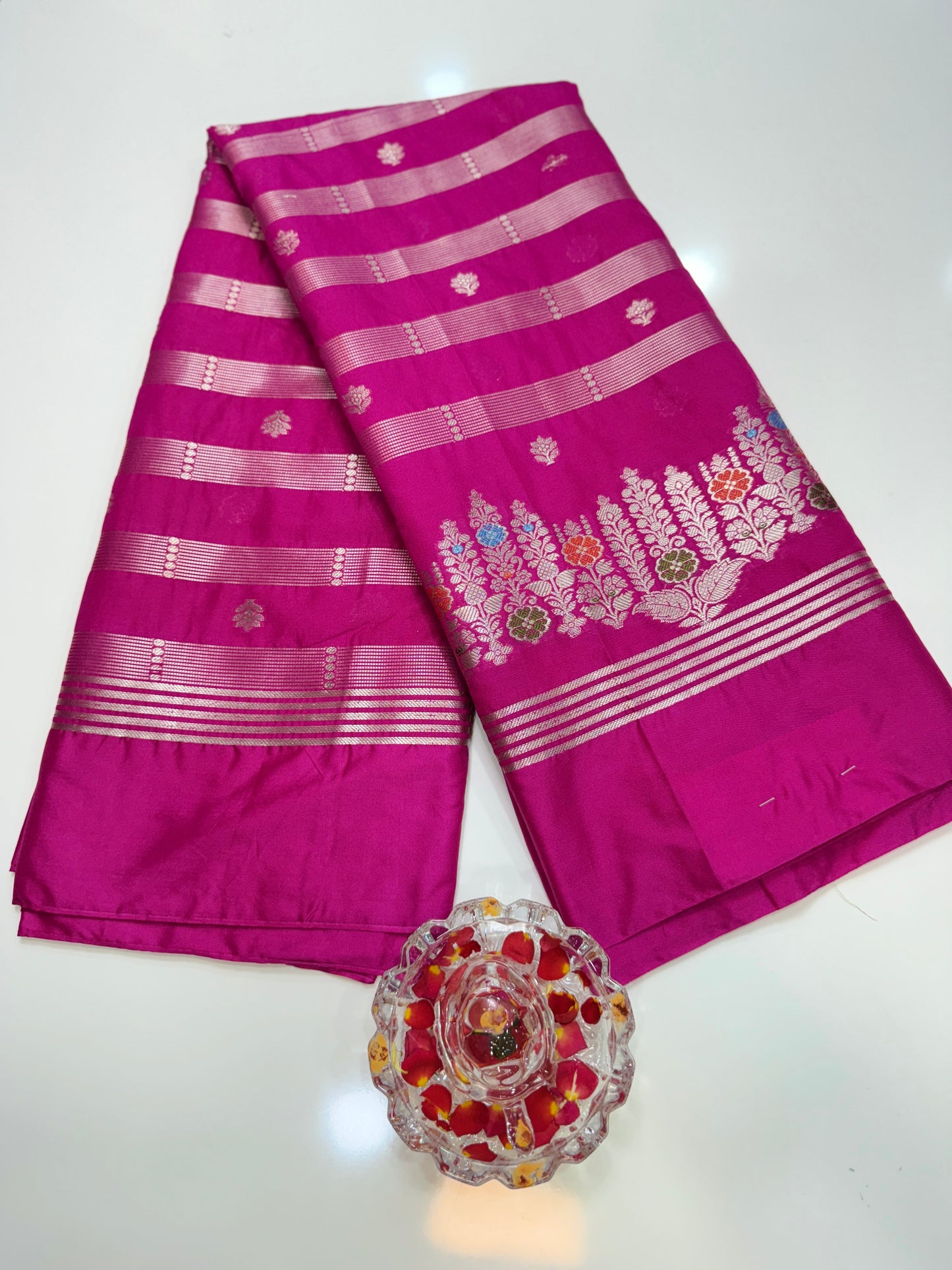 Banarasi Semi Katan Silk Saree with Meenakari Satin Border and Gold Zari Weaving – Traditional Festive Saree for Women