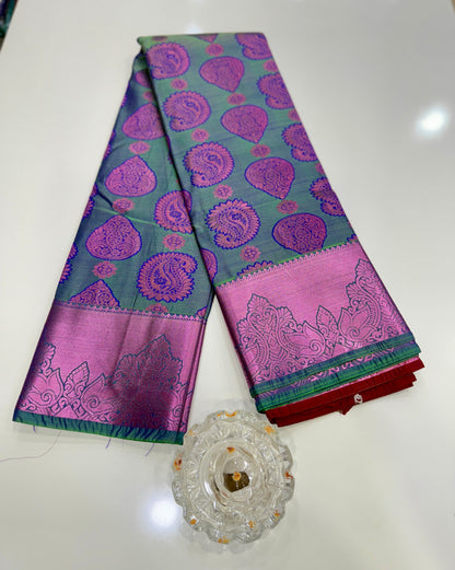 Bridal Soft Silk Saree with Jacquard Weaving & Contrast Border for Women
