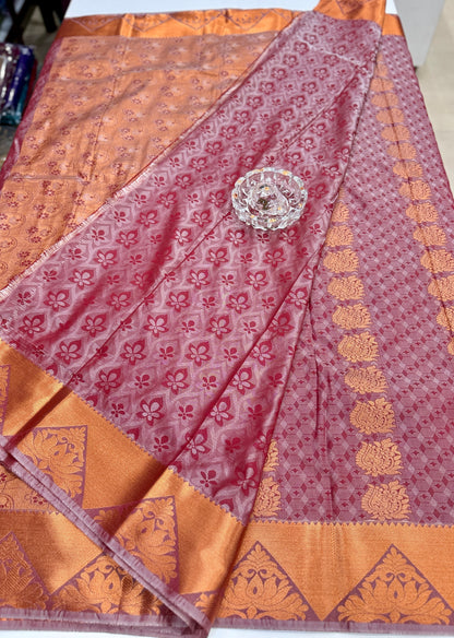 Butti Embossed Soft Silk Saree with Rich Pallu and Matching Blouse – Festive & Wedding Wear for Women
