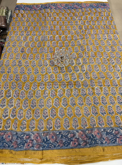 Pure Chanderi Silk Saree with Intricate Handblock Print and Blouse Piece – Traditional Wear for Women