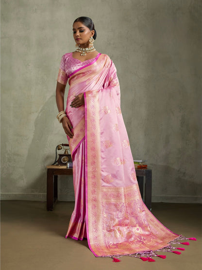 Satin Silk Saree with Zari Weaving and Meenakari Pallu for Women