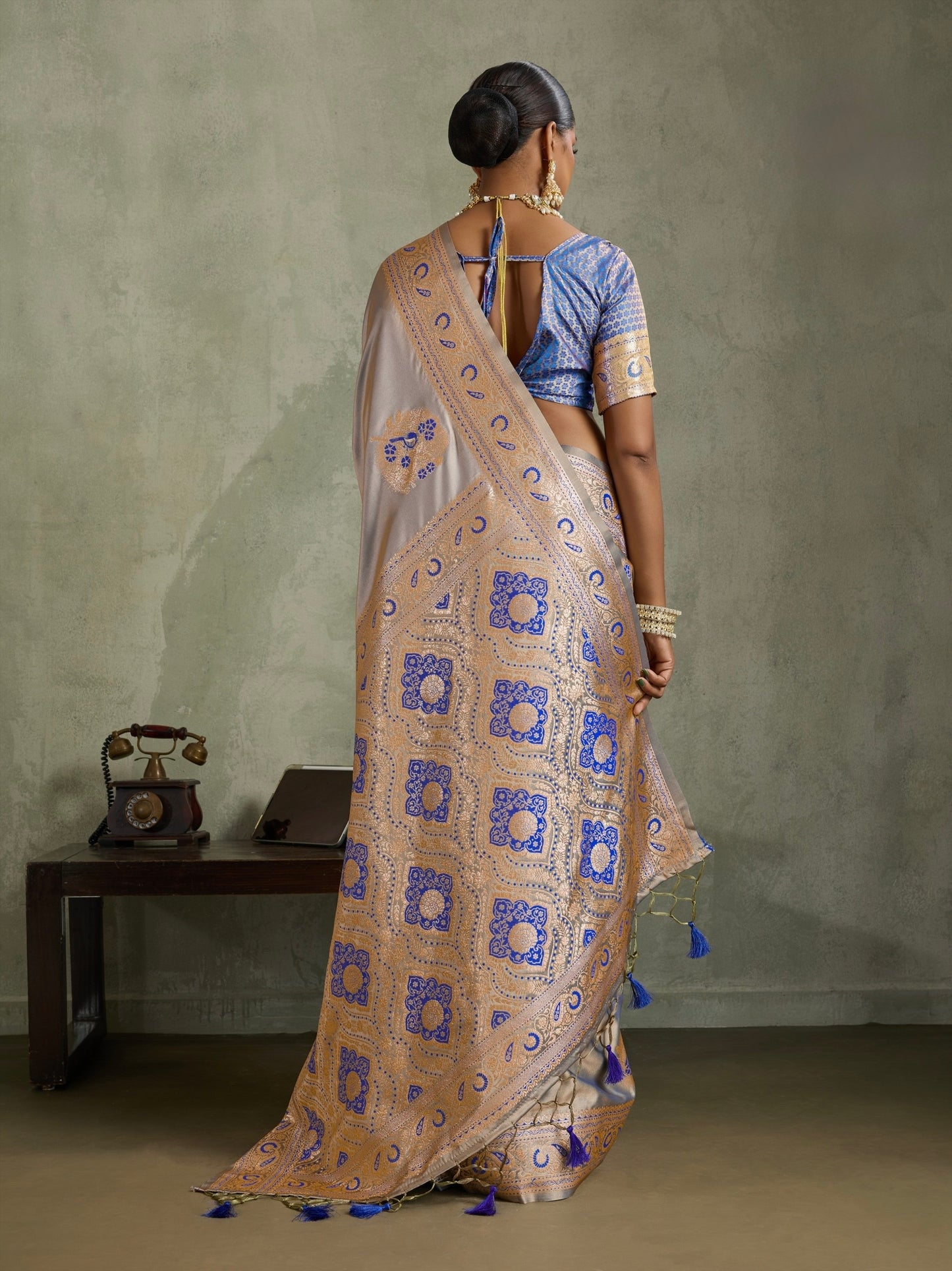 Satin Silk Saree with Zari Weaving and Meenakari Pallu for Women