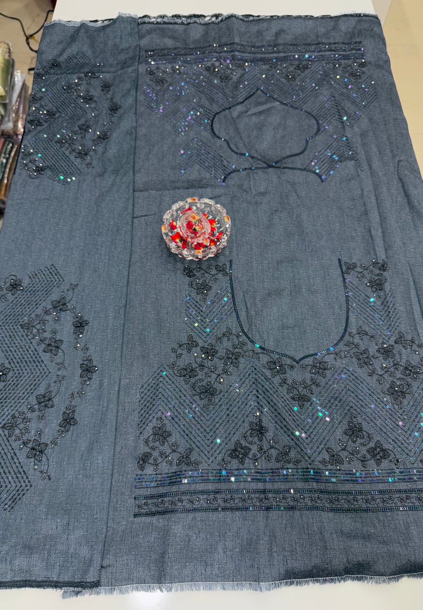 Black Sequin Embroidered Saree for Women – Fancy Designer Fabric with Floral Print Pallu and Lace Border