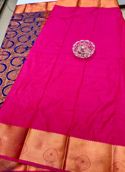 Bridal Kanchipuram Style Silk Saree with Rich Zari Border – Festive Wear