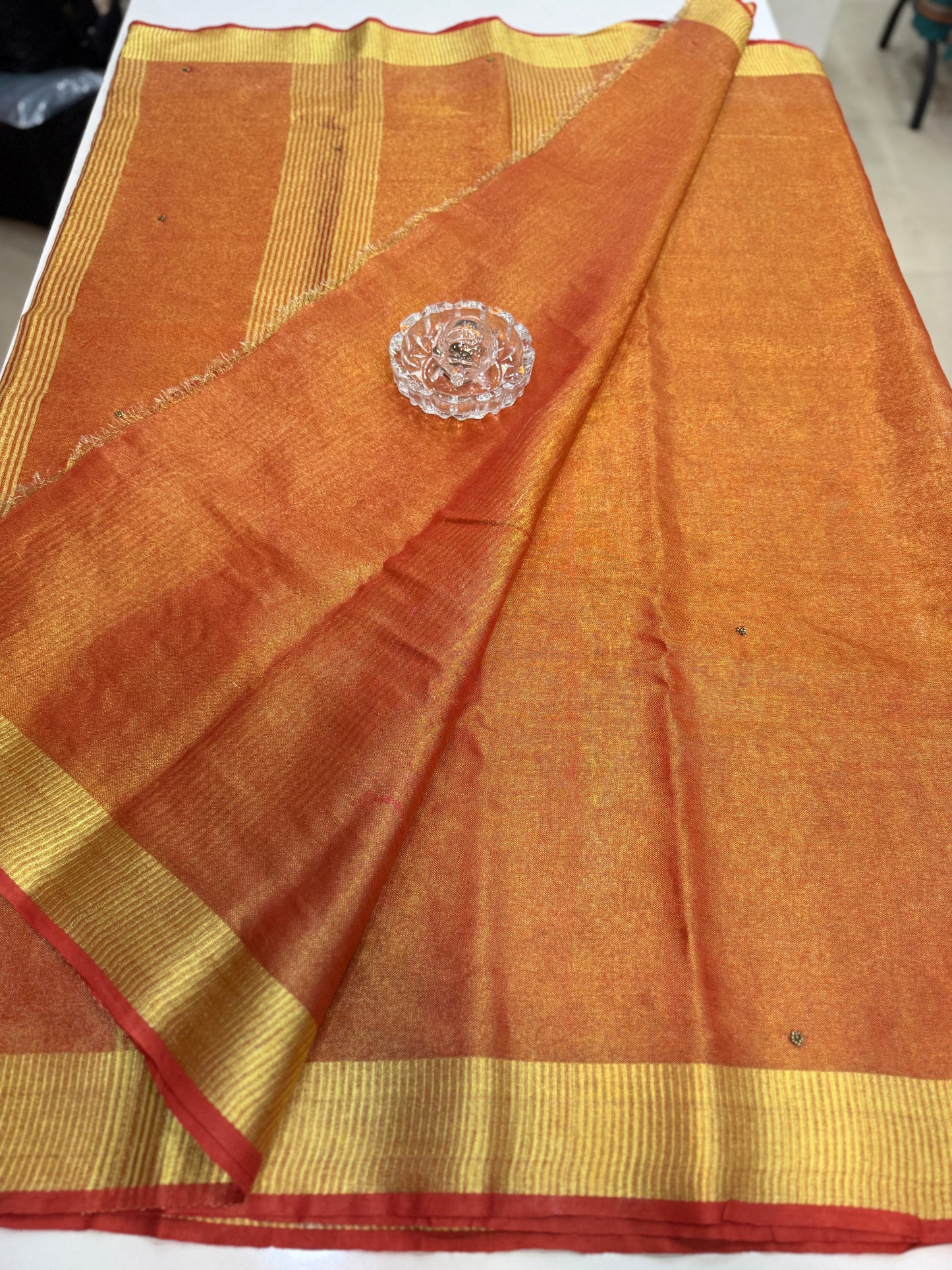 Pure Tissue 150 Count Linen Handloom Saree with Handwork and Running Blouse for Women