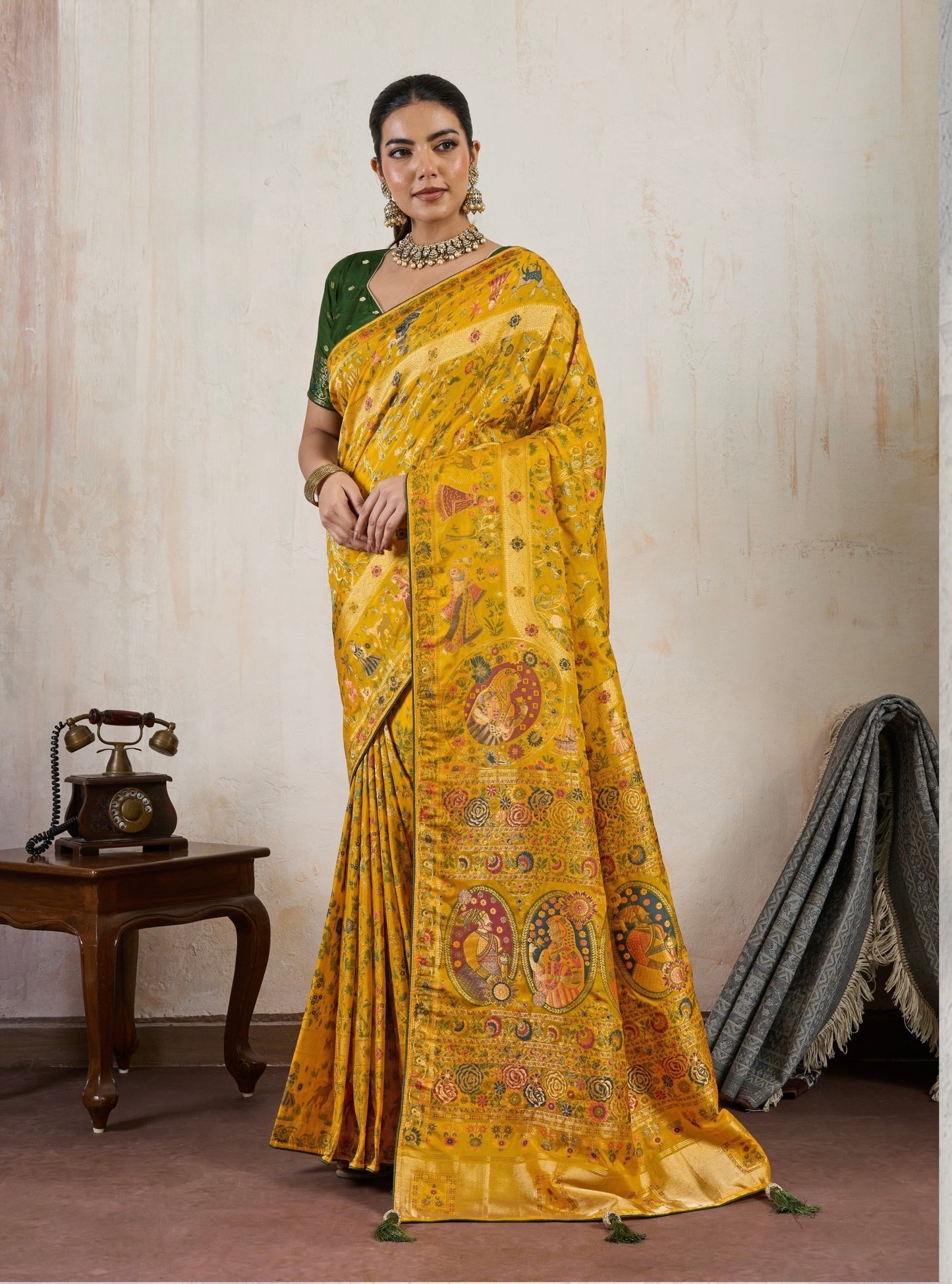 Soft Makhmal Silk Saree with 11-Shade Meenakari Weaving and Grand Pallu – Heritage Wedding Saree for Women