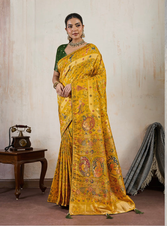 Soft Makhmal Silk Saree with 11-Shade Meenakari Weaving and Grand Pallu – Heritage Wedding Saree for Women