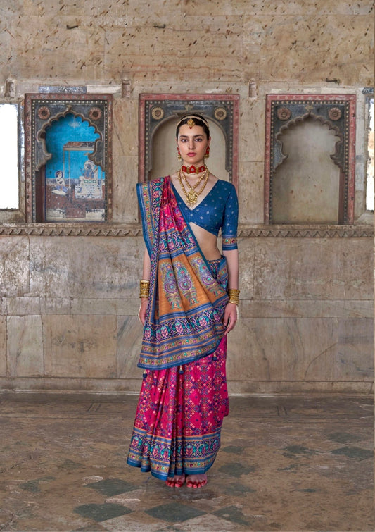 PV Silk Saree with HB Luxury Print and Gloss Finish – Party and Festival Wear Saree for Women