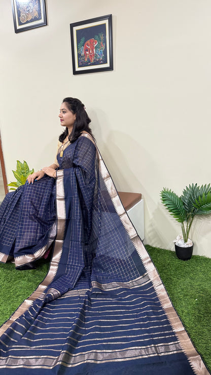 Mangalgiri Check Soft Silk Saree - Semi Tussar Fabric