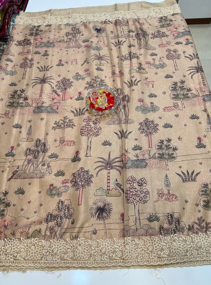 Ernakulam Silk-Blend Embroidered Saree with Printed Design and Lace Border – Festive Wear for Women