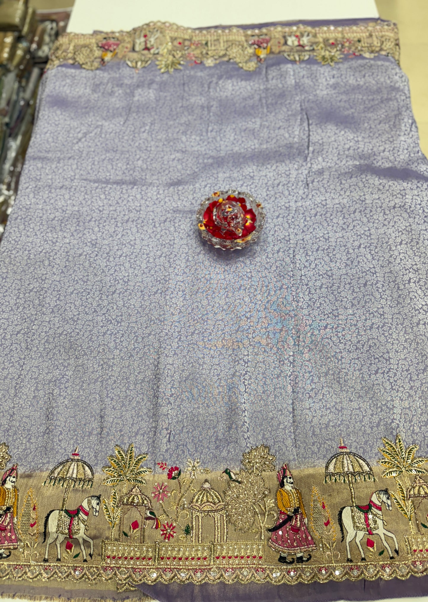 Pure Ziraf Silk Saree with Zari, Thread, Cut Dana, Moti & Mirror Heavy Work – Luxury Bridal and Festive Wear Saree for Women