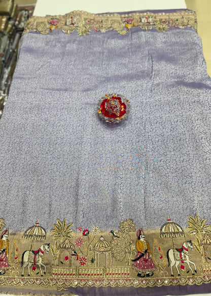 Pure Ziraf Silk Saree with Zari, Thread, Cut Dana, Moti & Mirror Heavy Work – Luxury Bridal and Festive Wear Saree for Women