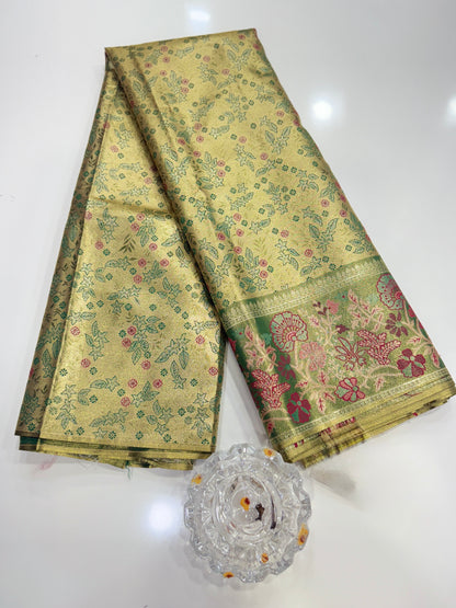 Dharmavaram Style Silk Saree with Zari Floral Weaving and Grand Pallu – Traditional Wedding Saree