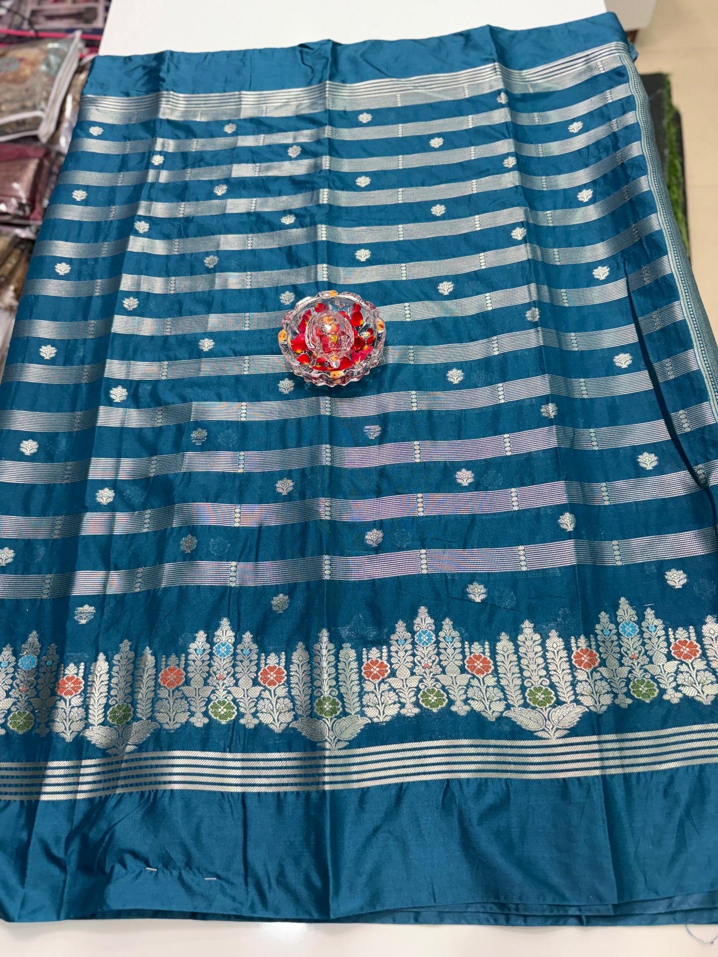 Banarasi Semi Katan Silk Saree with Meenakari Satin Border and Gold Zari Weaving – Traditional Festive Saree for Women