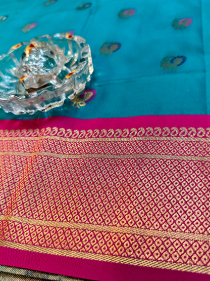 Paithani Soft Silk Saree with Zari Weaving and Contrast Blouse