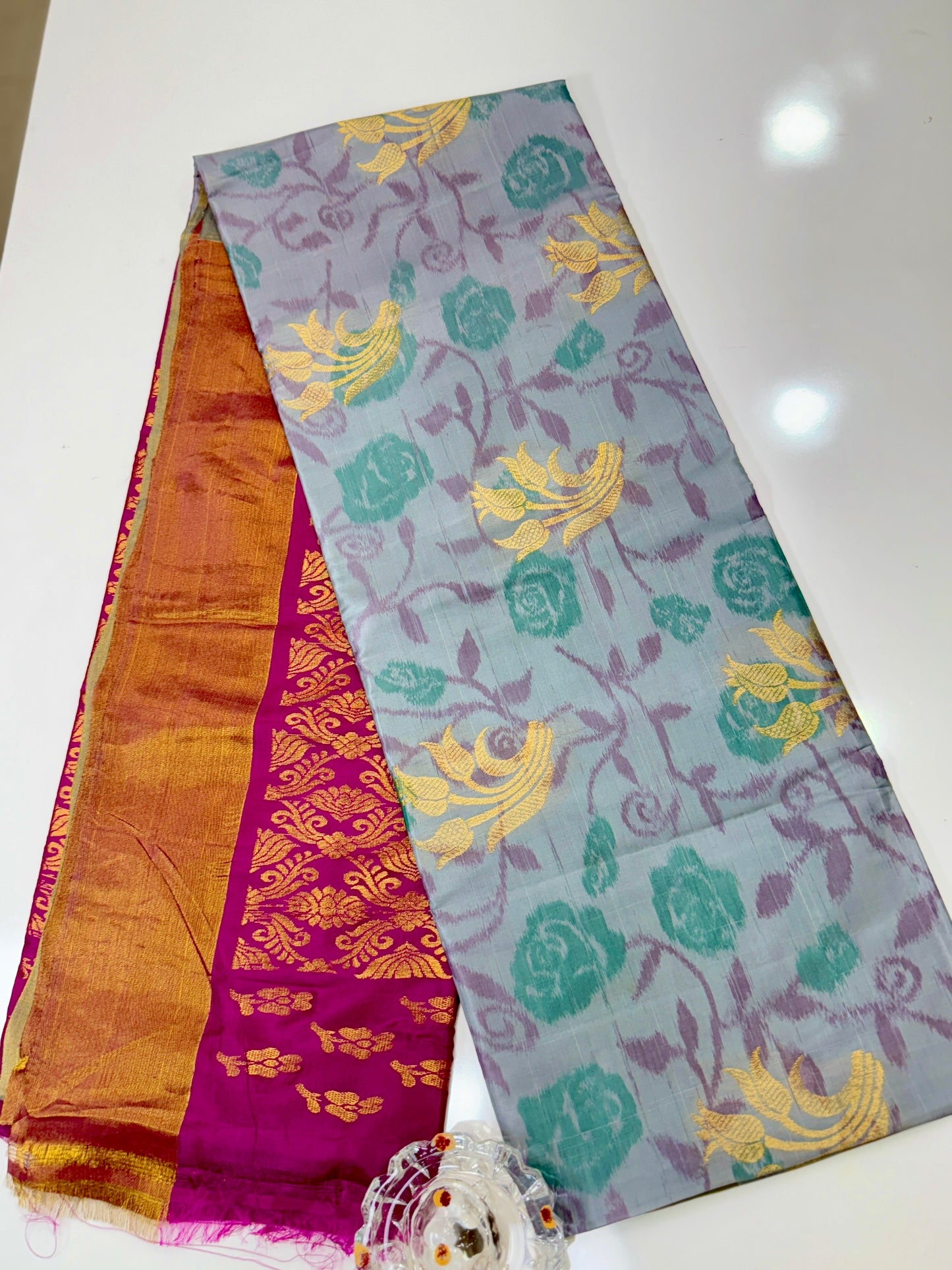 Pochampalli Printed Silk Saree with Satin Border and Blouse – Powerloom Weave for Women