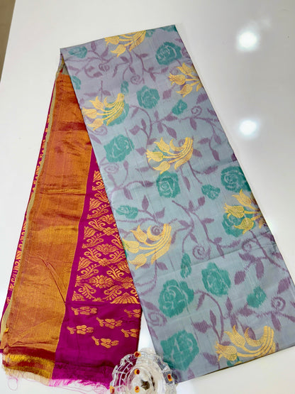 Pochampalli Printed Silk Saree with Satin Border and Blouse – Powerloom Weave for Women