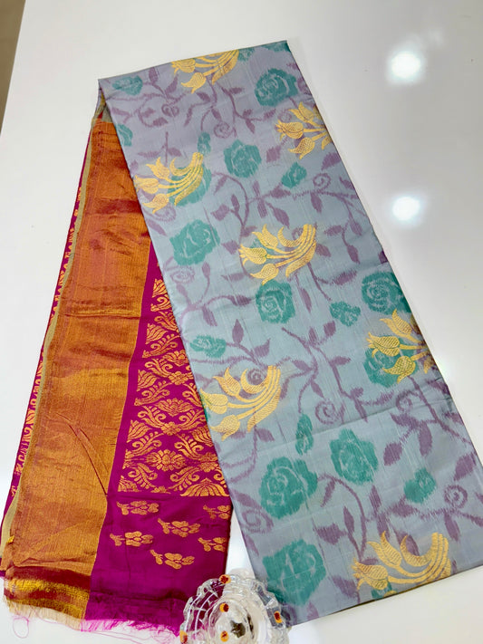 Pochampalli Printed Silk Saree with Satin Border and Blouse – Powerloom Weave for Women