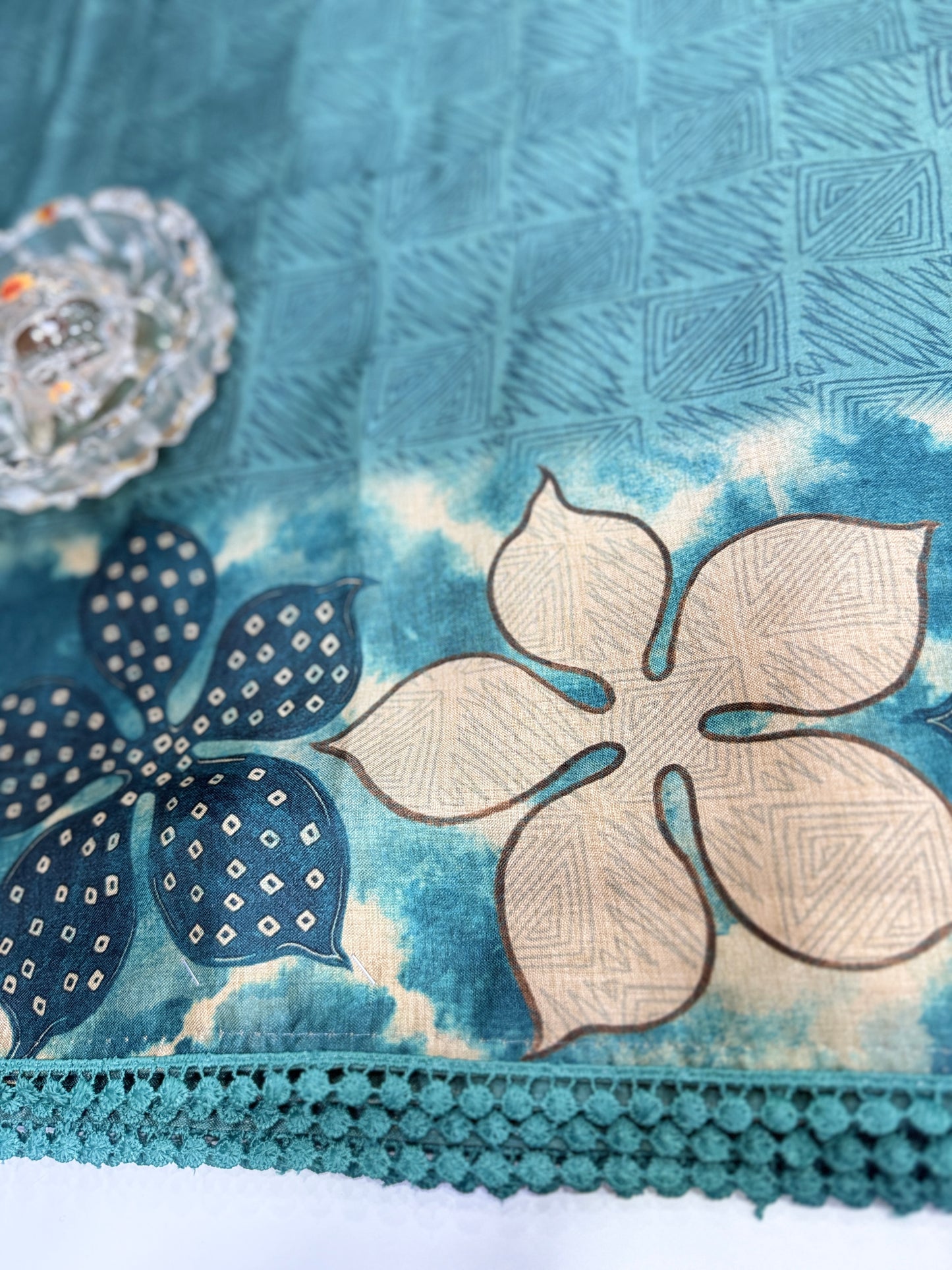 Nilambari Silk Floral Printed Saree with Lace Border