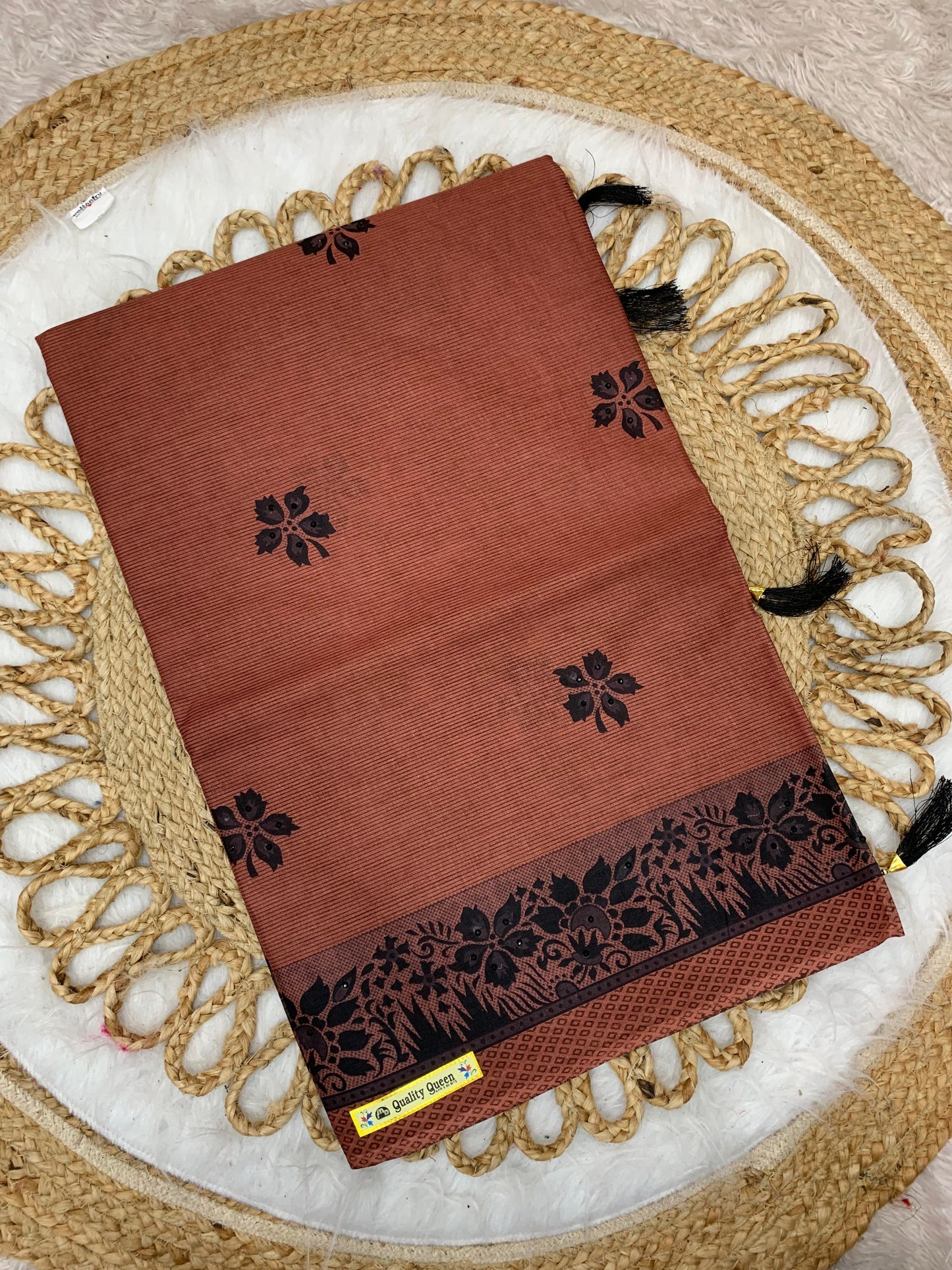 Pure Suti Cotton Saree with Traditional Batik Print – Chikko Tone and Multiple Colour Options