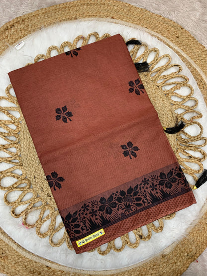 Pure Suti Cotton Saree with Traditional Batik Print – Chikko Tone and Multiple Colour Options