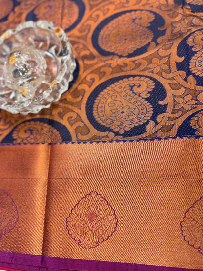Bridal Kanchipuram Style Silk Saree with Rich Zari Border – Festive Wear
