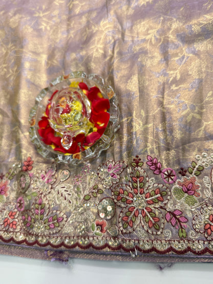 Tissue Silk Saree with Embroidery, Sequin, and Mirror Work Border – Festive Saree for Women