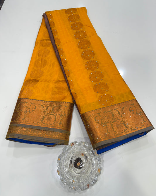 Soft Silk Saree with Cutwork and Stone Embellishments for Women