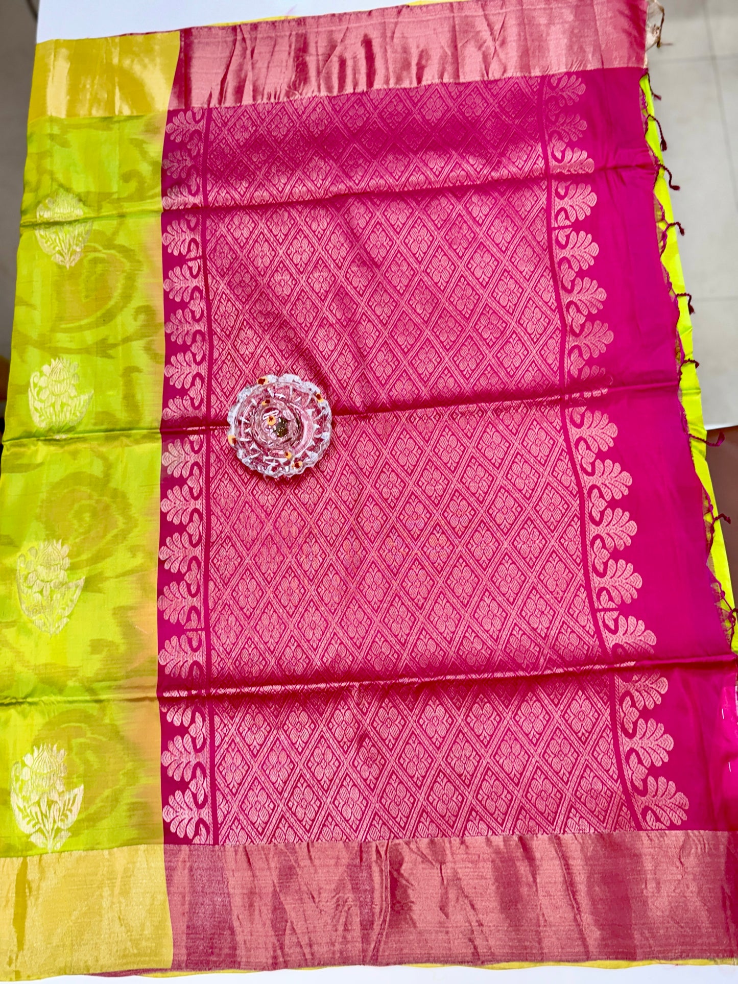 Pochampalli Printed Silk Saree with Satin Border and Blouse – Powerloom Weave for Women