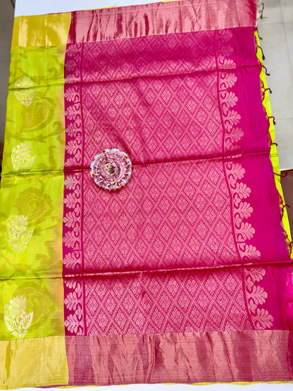 Pochampalli Printed Silk Saree with Satin Border and Blouse – Powerloom Weave for Women