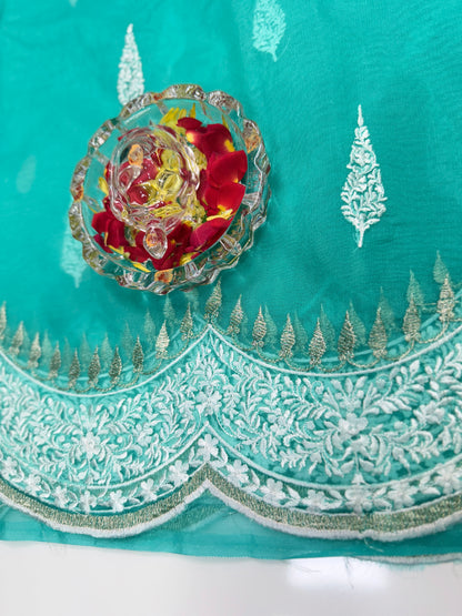 Banarasi Semi Organza Soft Saree with Embroidery Border and Blouse Design – Festive Wear