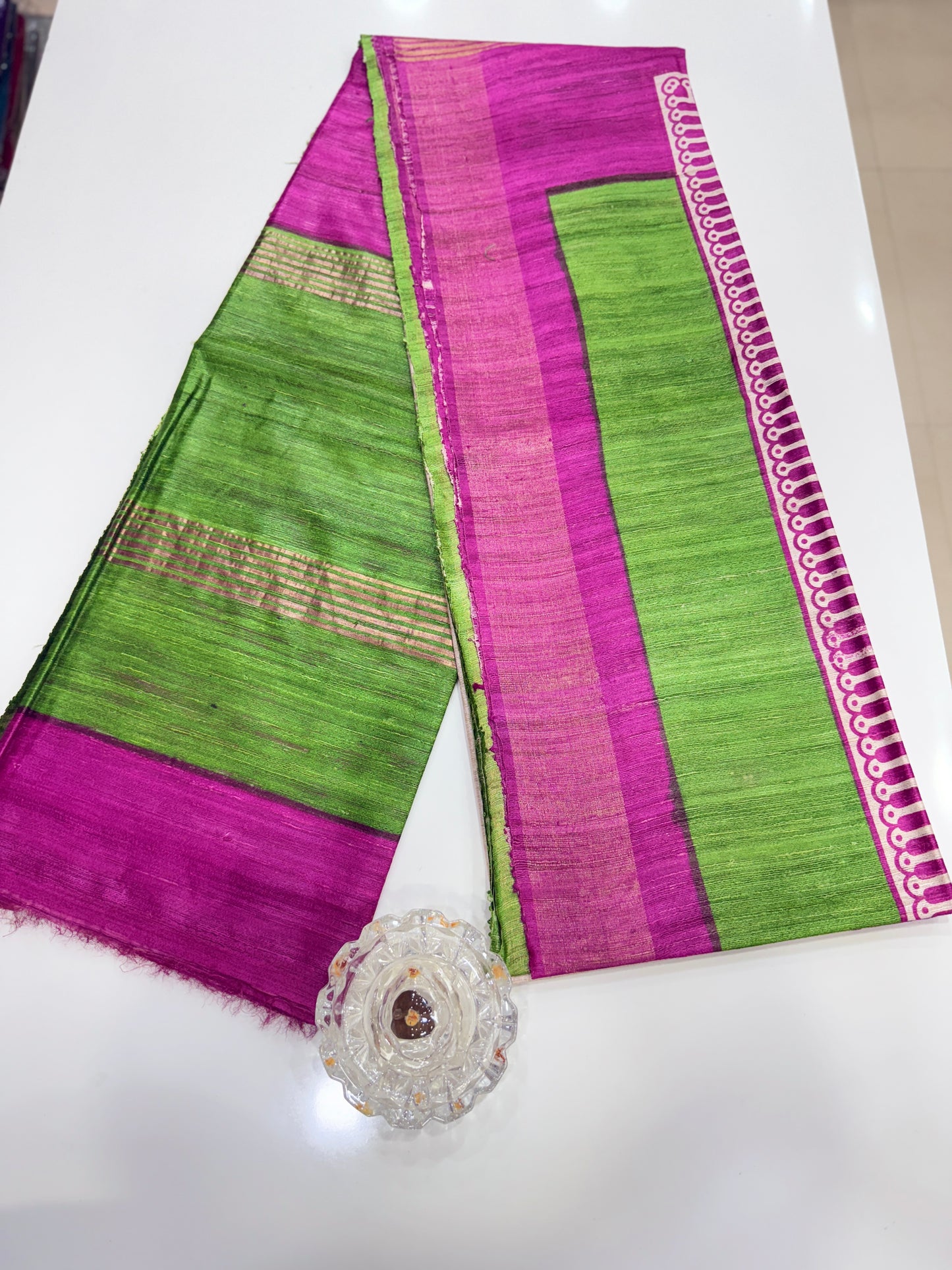 Pure Tussar Ghicha Silk Saree with Zari Border and Printed Design – Silk Mark Certified Handloom Saree