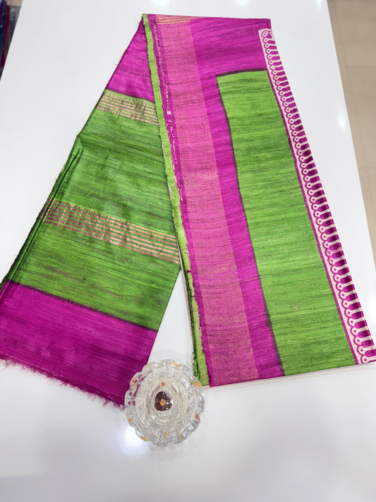 Pure Tussar Ghicha Silk Saree with Zari Border and Printed Design – Silk Mark Certified Handloom Saree