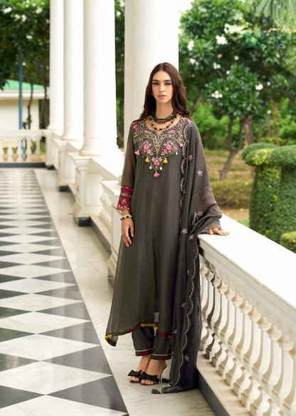 Organza Crush 3-Piece Suit Set with Embroidery, Handwork and Muslin Inner for Women