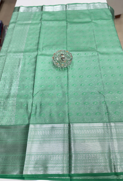 Traditional Kanchipuram Style Silk Saree for Women with Zari Border and Blouse Piece | Power-loom Woven Saree