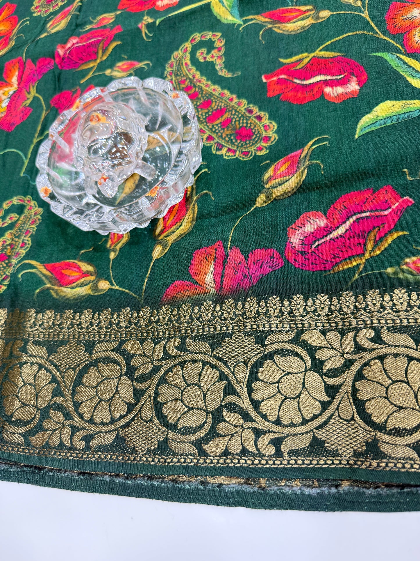 Pure Viscose Crepe silk saree with digital floral print and woven zari border for women