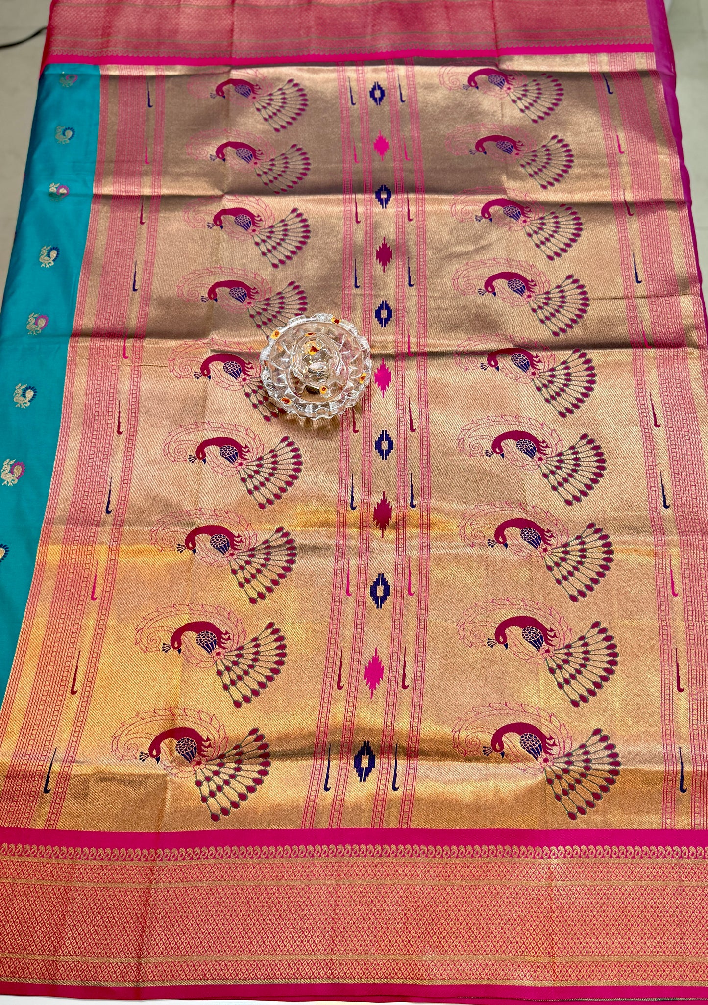 Paithani Soft Silk Saree with Zari Weaving and Contrast Blouse