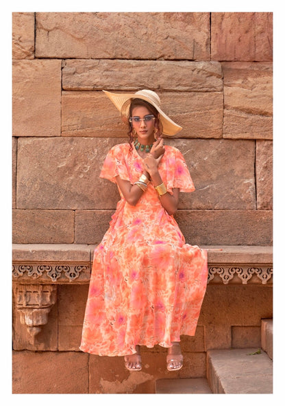 Premium Chiffon Floral One-Piece Dress – Women’s Summer Wear (L to 3XL)
