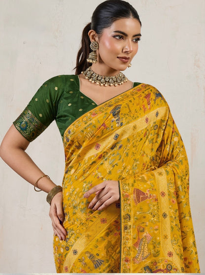 Soft Makhmal Silk Saree with 11-Shade Meenakari Weaving and Grand Pallu – Heritage Wedding Saree for Women