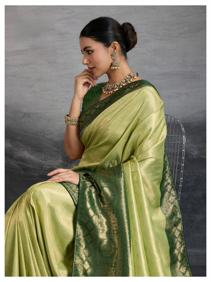 Kanjivaram Soft Silk Saree with Double Zari Kadiyal Border, Meenakari Pallu and Brocade Blouse